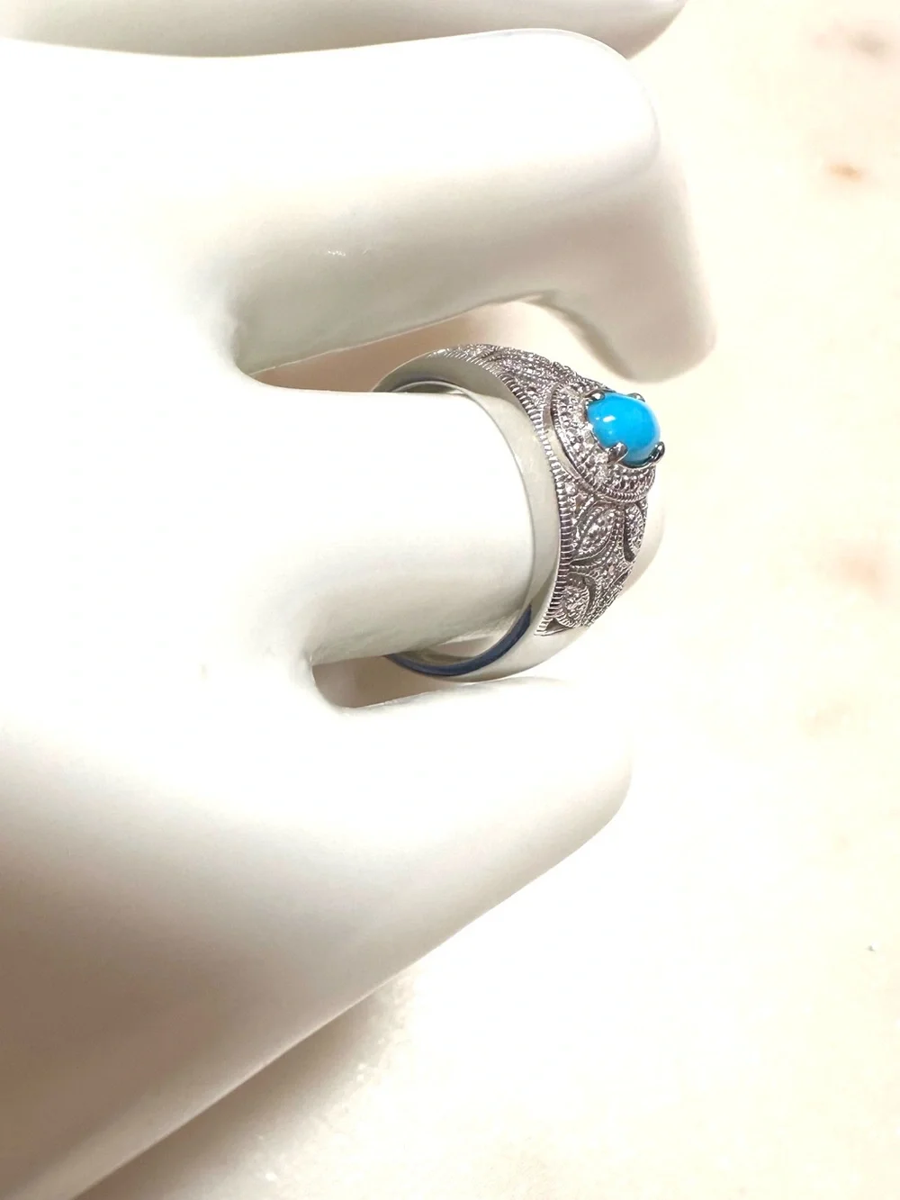 Blue Sleeping Beauty Turquoise Rhodium Over Sterling Silver Halo Ring 0.03ctw